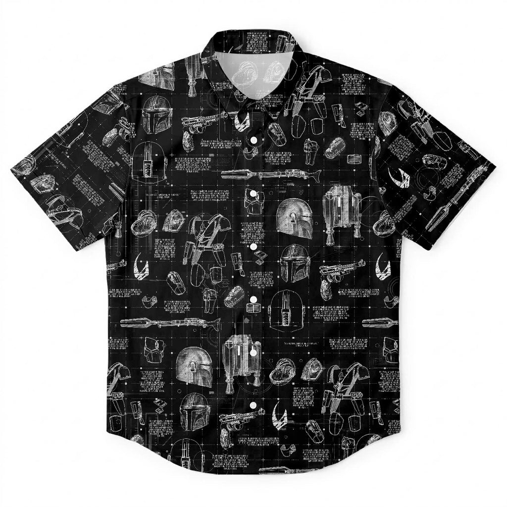 Mandalorian Equipment Blueprint Hawaiian Shirt with Pocket - Star Wars Schematic Button Down Shirt