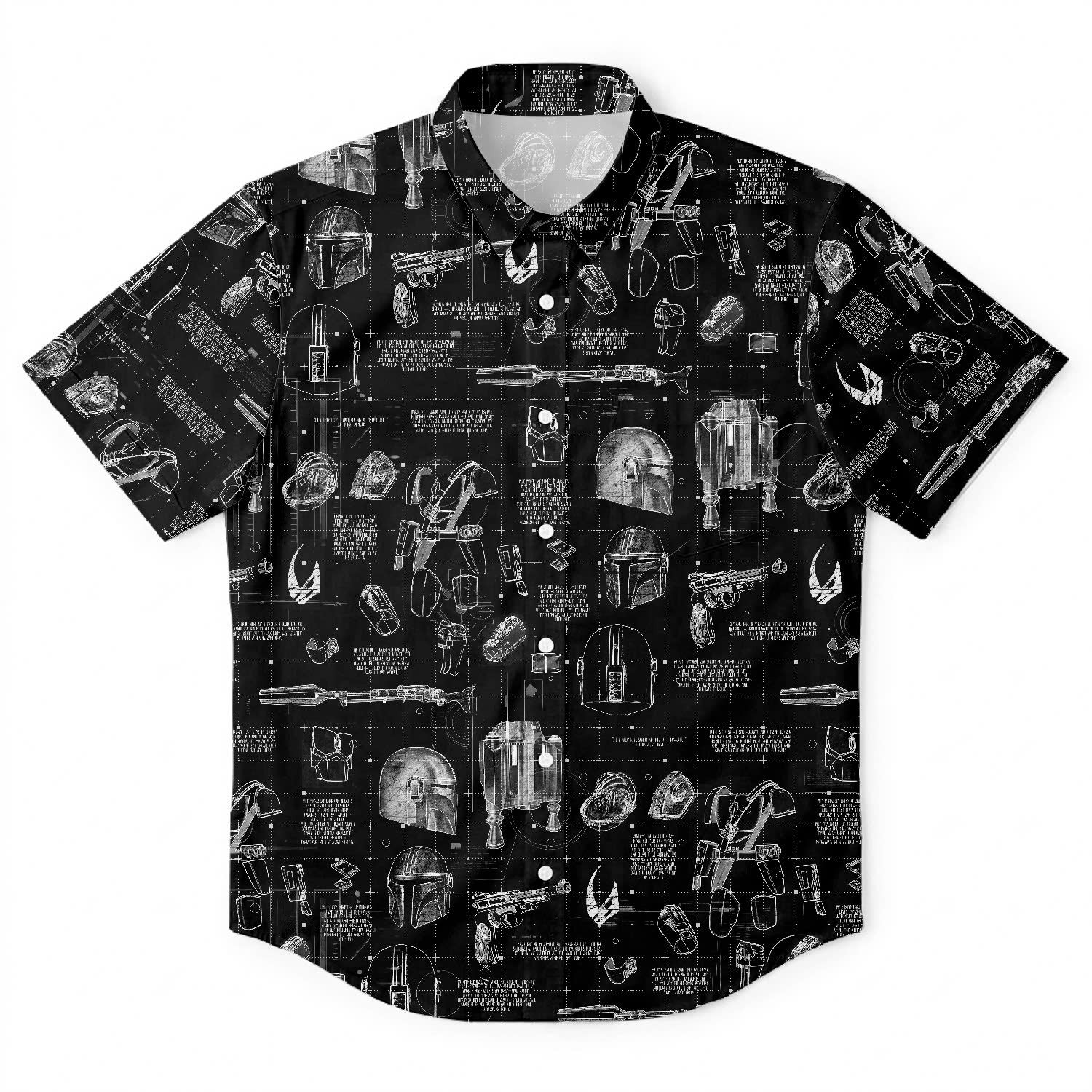 Mandalorian Equipment Blueprint Hawaiian Shirt with Pocket - Star Wars Schematic Button Down Shirt