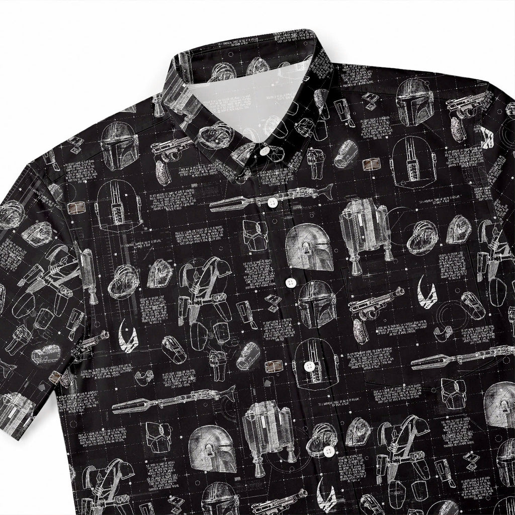 Mandalorian Equipment Blueprint Hawaiian Shirt with Pocket - Star Wars Schematic Button Down Shirt