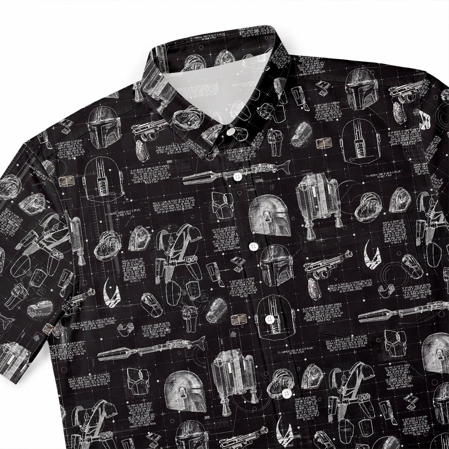 Mandalorian Equipment Blueprint Hawaiian Shirt with Pocket - Star Wars Schematic Button Down Shirt